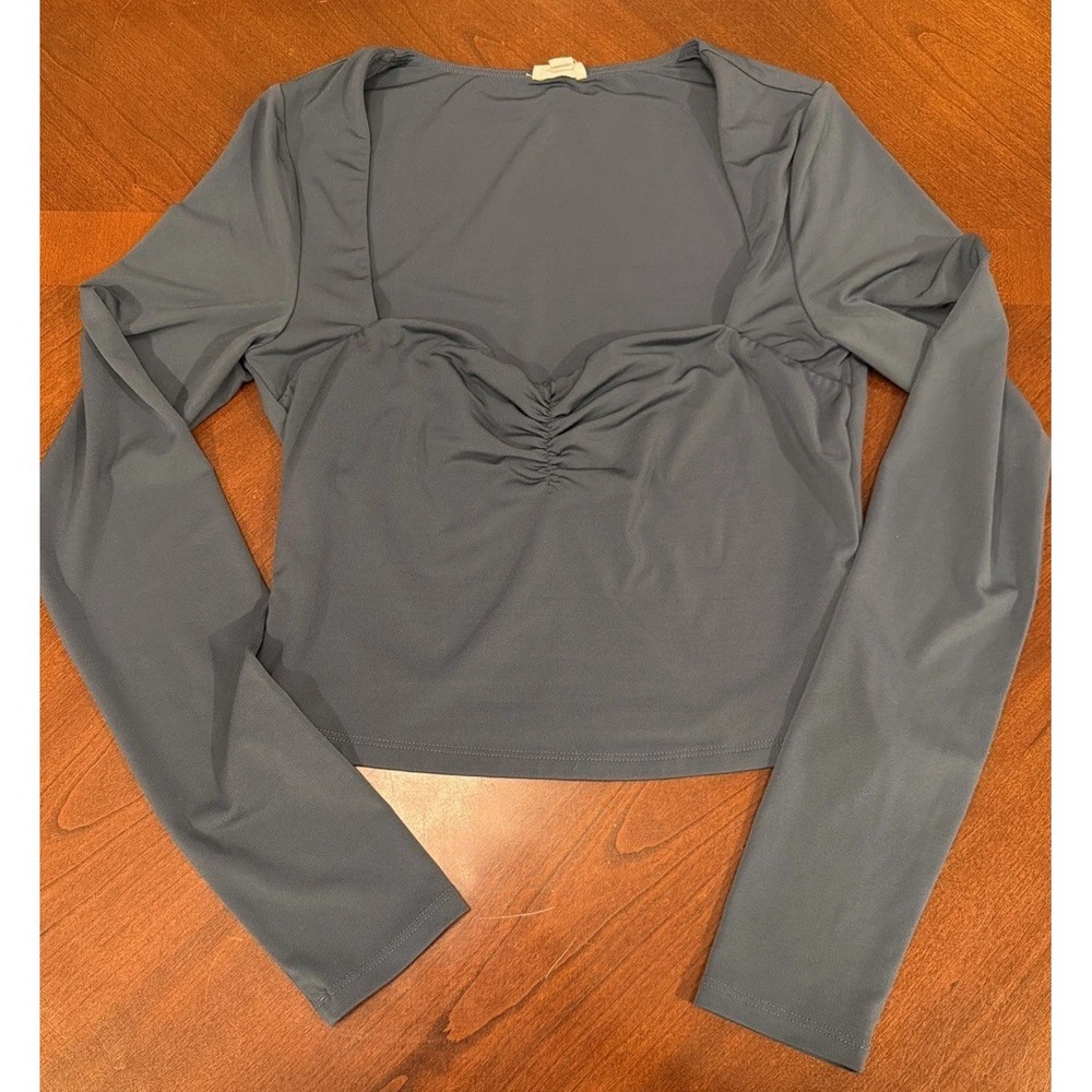 Garage Shirt Womens‎ Blue Sweetheart Long Sleeve Ruched Stretch Top Size S/P